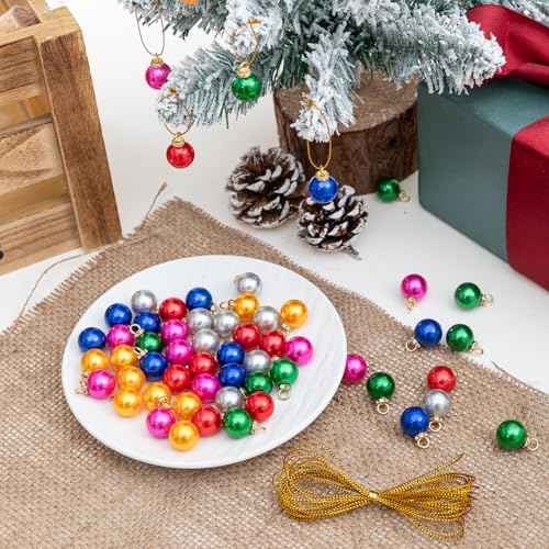 60PCS Christmas Mini Balls Ornaments£¬Mini Glitter Christmas Balls Xmas Tree Hanging Decorations Pendants for Xmas Tree Outdoor Indoor DIY Craft Party Supplies,0.6"/16mm