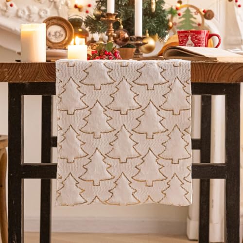 White Sequin Christmas Tree Table Runner 13x90in - AQOTHES
