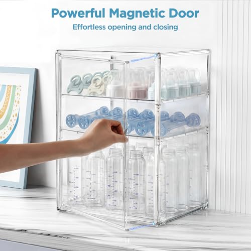 XXLarge 3-Tier Baby Bottle Storage Organizer with Magnetic Door - Clear Acrylic