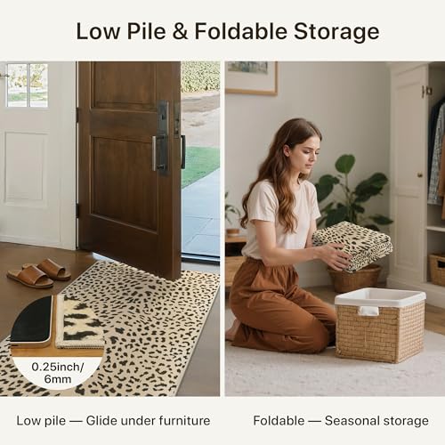 Leopard Print Washable Area Rug 6x9 for Living Room & Bedroom Beige & Brown Variation