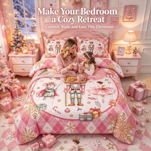King Size Nutcracker Comforter Set by Erosebridal – Pink Gold 3D Printed Bedding