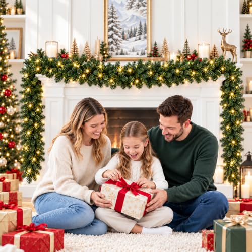 9FT Prelit Christmas Garland with 50 LED Lights – Battery Operated