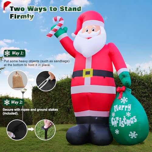 12FT Inflatable Santa Claus with LED Lights, Candy Cane & Gift Bag Yard Decor