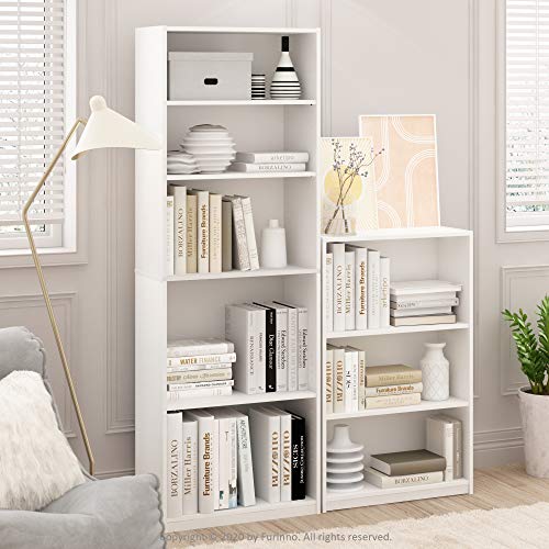 White Furinno Jaya 3-Tier Bookshelf with Adjustable Shelves