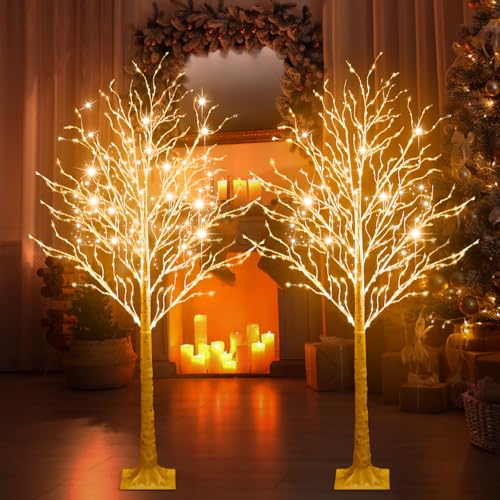 Aurelema 2 Pcs 5ft Lighted Birch Tree with 400 LEDs Warm White - 8 Modes, Timer