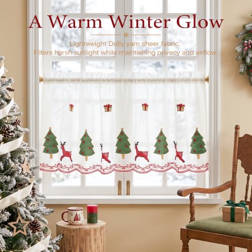 RYB HOME Christmas Reindeer Valance Curtain 52" x 18" for Kitchen & Window Decor