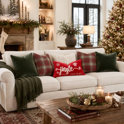 ZWJD 12x20 Inch Christmas Lumbar Pillow Cover with 3D Embroidery Faux Fur, Red