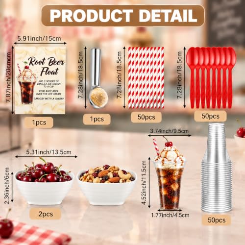 Disposable Root Beer Float Cups Set with Straws and Spoons - 154 Pieces