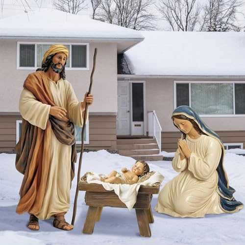 Outdoor Metal Nativity Scene Set - 48.9" Holy Family Christmas Yard Decoration - Retro Style