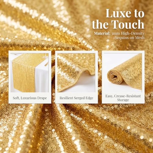 ShinyBeauty Gold Sequin Table Runner 12x108 Inch 20 Packs for Party