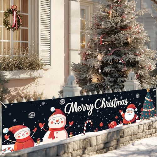 BlissYard Santa Christmas Banner with Snowflakes, 78 x 17 Inches - Festive Holiday Decor - Variation: Santa Christmas Banner#08