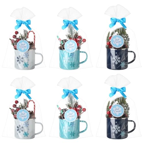 Baderke 6-Pack 11oz Enamel Snowflake Mugs Gift Set