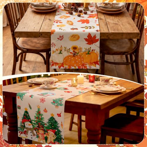 Ovveroche 2 Pack Fall & Christmas Table Runners 13x72 Inch for Holiday Decor