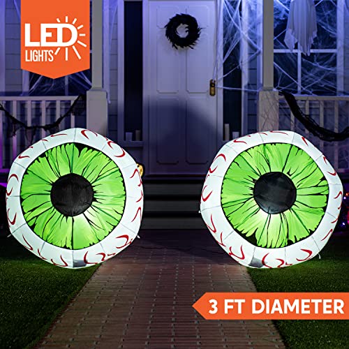 2 Pack 3ft Light-Up Halloween Inflatable Eyes - Green Eyes Outdoor Decor