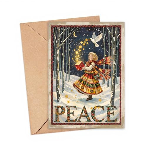 Peace Holiday Cards with Envelopes Vintage Christian Christmas Cards 2026 – 5x7 Inches (TeloNook) Peaceful Faith Greeting Card Set