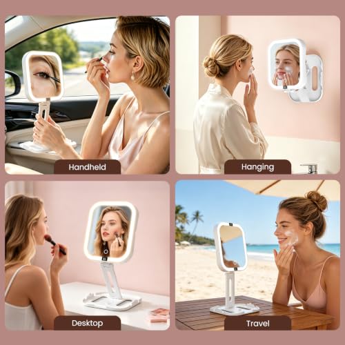 Travel Makeup Mirror with Lights 10X Magnification Foldable Dual-Side LED