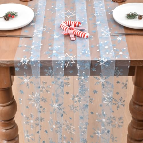 Joanlody Blue Christmas Snowflake Table Runner 28x120 inches Winter Decor