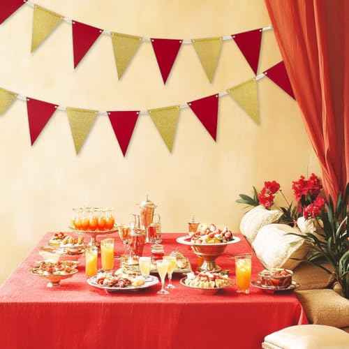 MOWO Gold Red Pennant Banner Paper Bunting Hanging Decoration for Birthday Graduation Retirement Party, Pack of 30 Counts Pennant, 20 feet