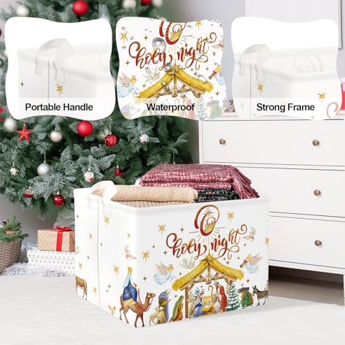 Clastyle Merry Christmas Baby Laundry Hamper Star Kid Storage Basket Boy Girl Gift Toy Box Collapsible Clothes Organizer Nursery Bin for Bedroom,Holy Night,40 * 30 * 30 cm