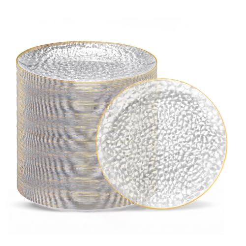 100 Pcs Clear Gold Plastic Plates - 7 Inch Small Hammered Disposable Party Plates Variation of THIS listing
