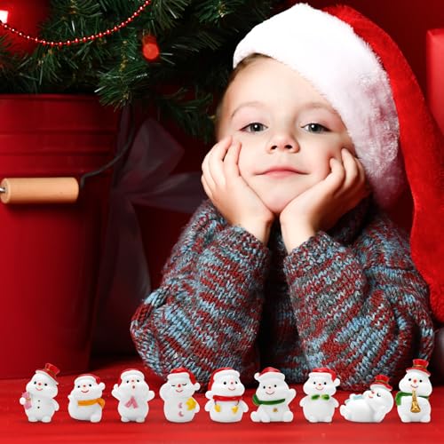 Jansun 45Pcs Xmas Mini Snowman Figurines 9 Styles Resin Miniatures for Tree Cake Decor