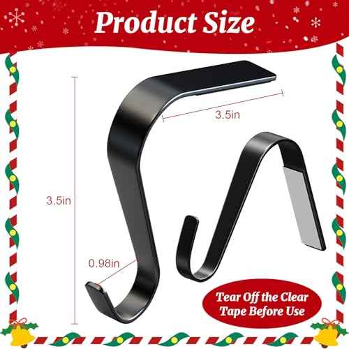 Christmas Stocking Holders for Mantle, Non-Slip & Scratch-Free Stocking Holder Hooks for Fireplace, 4 Pack Lightweight Christmas Stockings Hangers for Mantle Xmas Decor and Home Decorations, Black