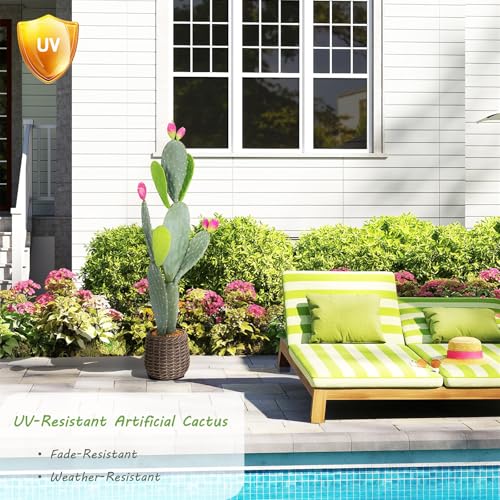 41in UV-Resistant Faux Cactus in Woven Planter - Indoor Outdoor Artificial Plant