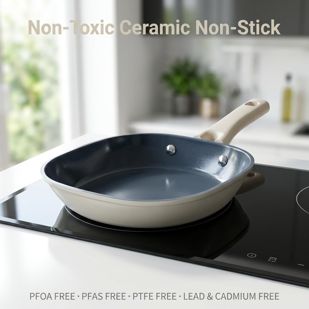 Skiennix 8 Inch Ceramic Nonstick Frying Pan - Eco-Friendly, PFAS/PFOA-Free, Induction Compatible, Dishwasher Safe
