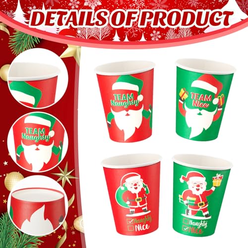 Zhehao 100 Pieces Christmas Paper Cups 9 oz Naughty or Nice Team Design for Hot Beverages