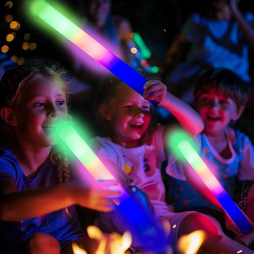 55 Pcs LED Foam Glow Sticks Bulk with 3 Flashing Modes for Parties & Events - Safe, Reusable