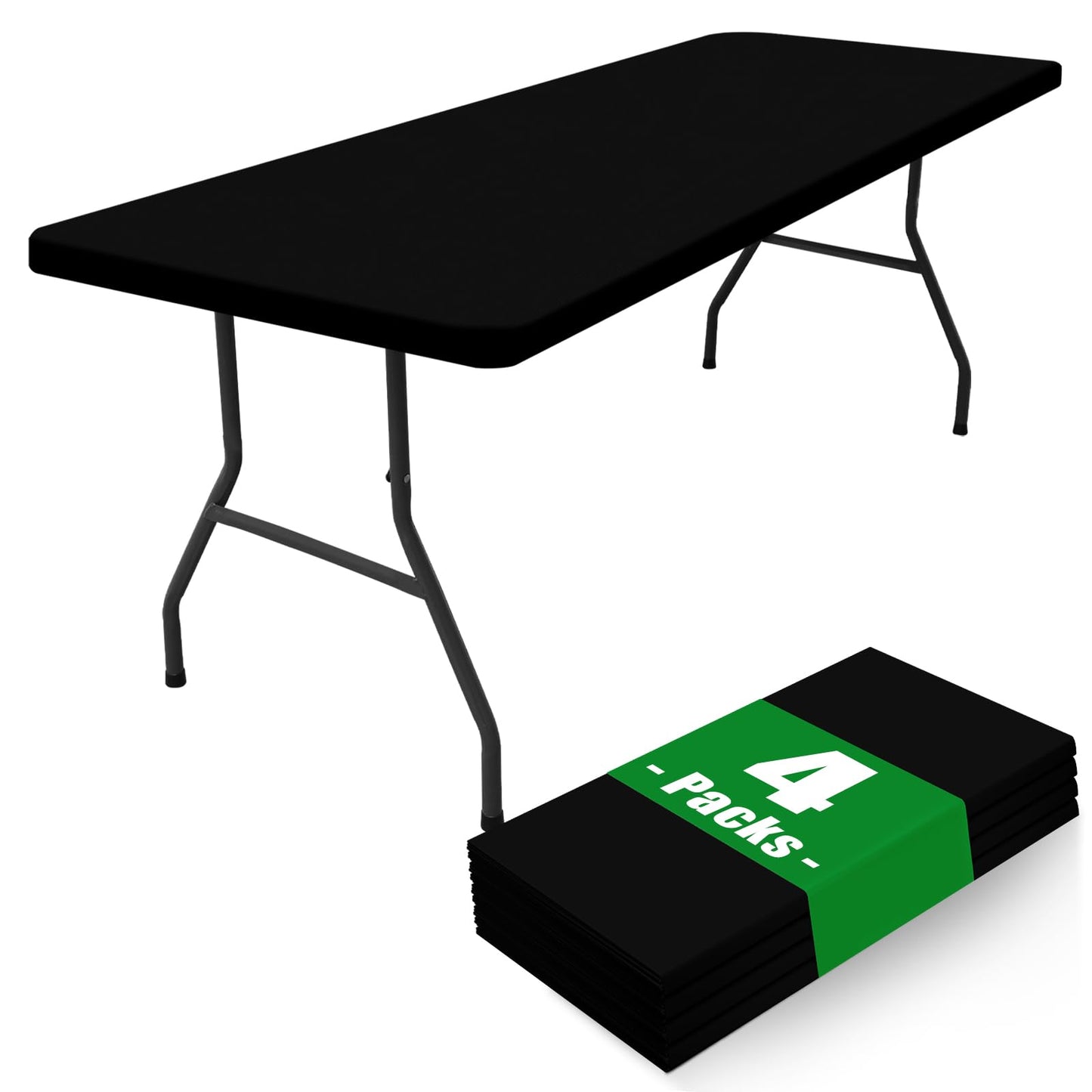 Moosfor Spandex 6 Foot Rectangle Table Cloth 4 Pack, Elastic Fitted Tablecloths for Picnic, Stretch Washable Patio Table Cover for Outdoor, Camping, Banquet and Parties (Black, 30"x72")