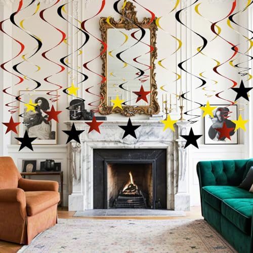Red Black Gold Star Hanging Swirl Decorations Ceiling Swirl Foil Decoration Hanging Black Gold Red Party Supplies for Birthday Baby Shower Wedding Graduation, 32 pcs