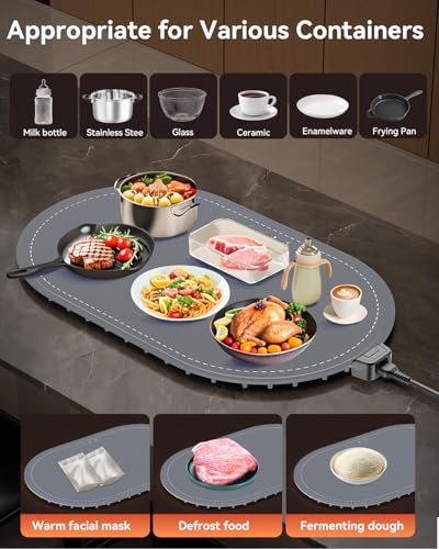 HOSSEE Gray Food Warming Mat 24x15-Inch Silicone Countertop Warmer for Buffets & Gifts