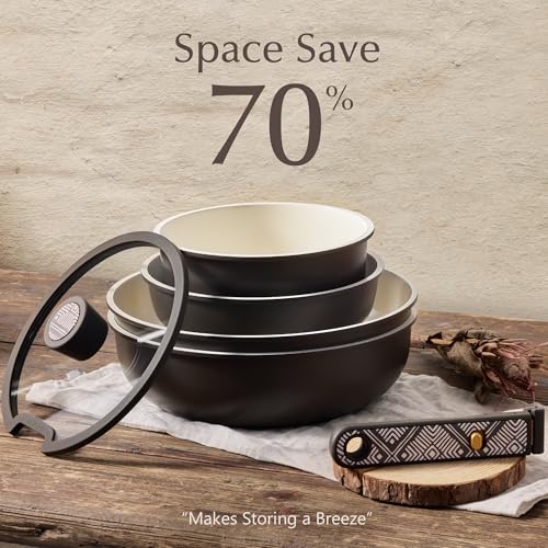 Ceramic Cookware Set with Detachable Handles - Charcoal, 21 Pieces