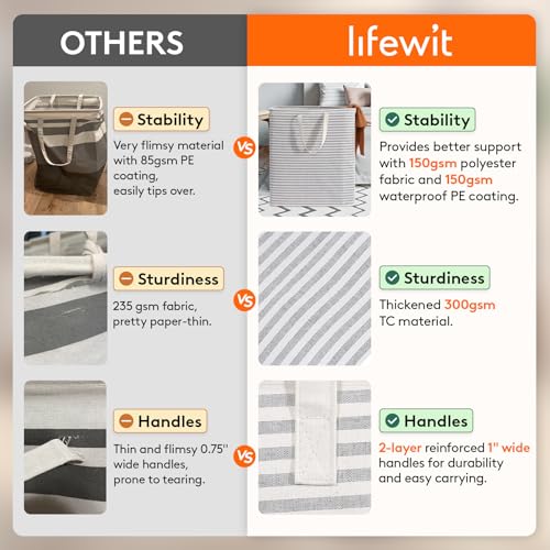 Large Laundry Basket 100L Grey Collapsible & Freestanding - 2 Pack