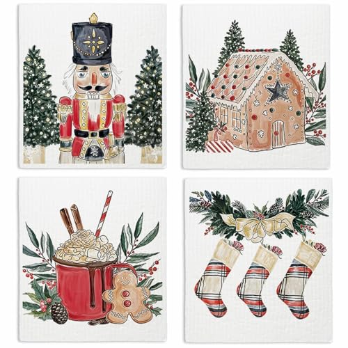 VonTP Christmas Nutcracker Swedish Dishcloths 4-Pack Watercolor Toy Set
