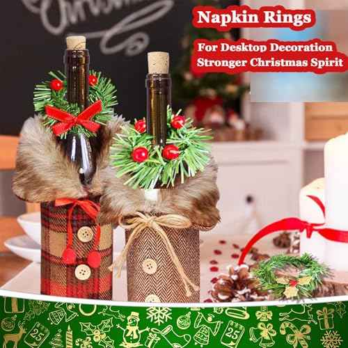 Christmas Napkin Rings Set of 12, Holly Pine Needle Berry Napkin Rings Bow Wreath Leaf Napkin Ring Holders for Christmas Holiday Banquet Party Table Decoration, 4 Style