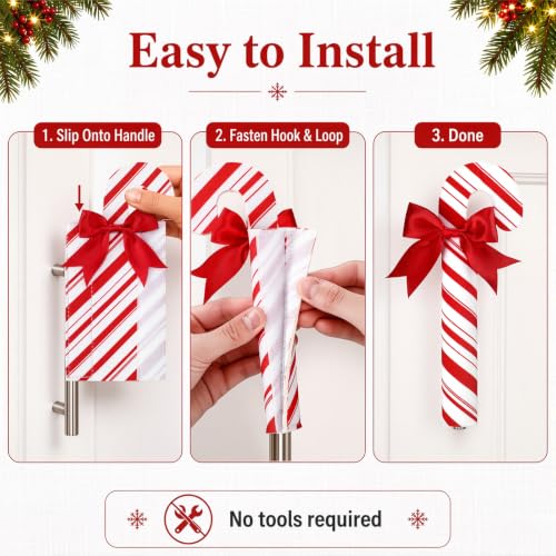 Christmas Candy Cane Cabinet Handle Covers Set - Festive Kitchen Decor, 10 Pack