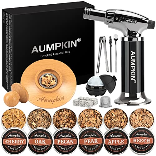Cocktail Smoker Kit with Torch & 6 Flavors Wood Chips – Old Fashioned Drink Infuser – Bourbon Whiskey Gifts for Men, Dad, Husband (With Torch)