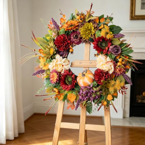 24 Inch Fall Wreath for Front Door Autumn Harvest Decor NaturalWre