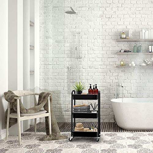 CAXXA 3-Tier Rolling Metal Storage Organizer - Mobile Utility Cart,