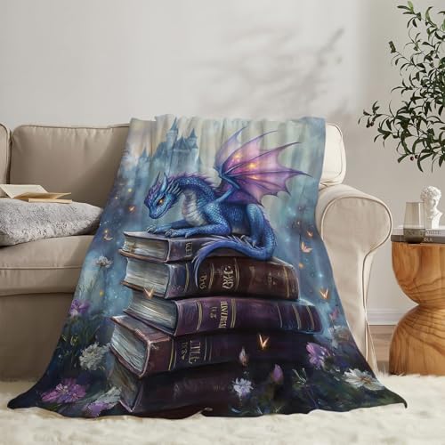 Olivine Dragon Blanket Book Throw 80x60in Dragon Gifts Cozy Fleece Bedding