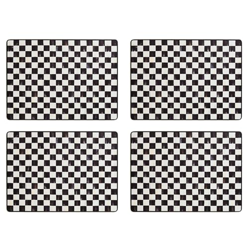 Cork-Back Placemat Set - Black and White Courtly Check, Elegant Table Decor, 4 pcs