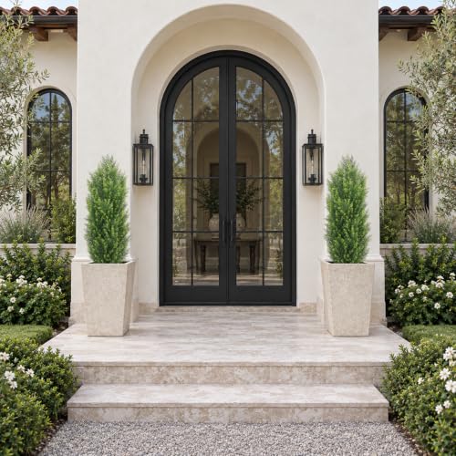 Artificial Topiary Cedar Trees Set of 2 - 3ft Tall Outdoor Faux Plant, Yellow Green