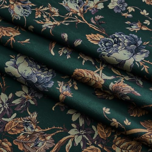 Green Floral Velvet Curtains for Bedroom - 52W x 96L, Pack of 2 - Vintage Botanical Design