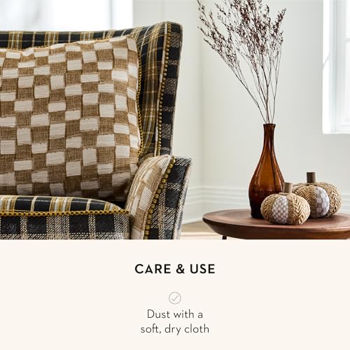MacKenzie-Childs Rattan Pumpkin Set with Mocha Check, Fall Decor, Handmade Autumn Gift