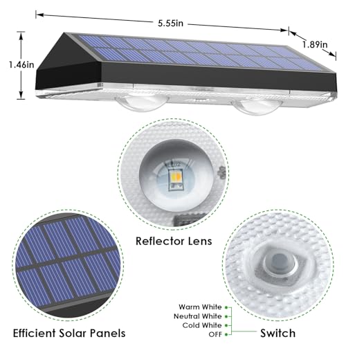 Solar Fence Lights Outdoor 3000K-6000K 3 Modes 8 Pack Black