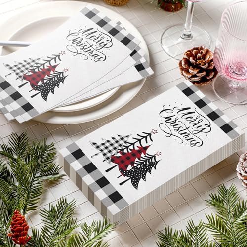 Sinmoe Christmas Tree Disposable Paper Napkins 200 Pack for Bathroom & Party, Holiday Decor
