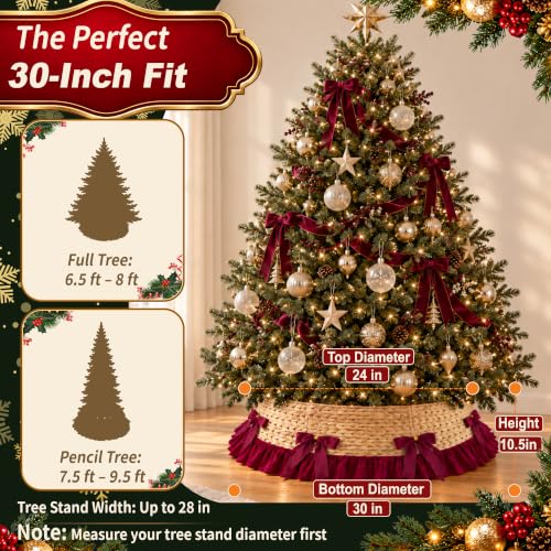 Christmas Tree Collar 30 Inch, Woven Stand Cover with Ruffle