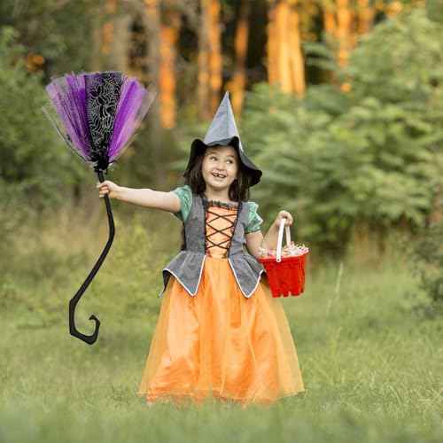 Ragyzity Halloween Witch Broom Plastic Broomstick Cosplay Broom Props, Halloween Layout Props Costume Haunted House Decoration, Witch Party Favors Party Supplies Costume Accessories (Purple)